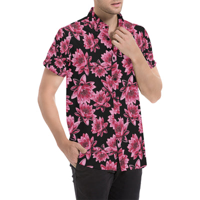 Lotus Pattern Print Design 03 Men's Short Sleeve Button Up Shirt