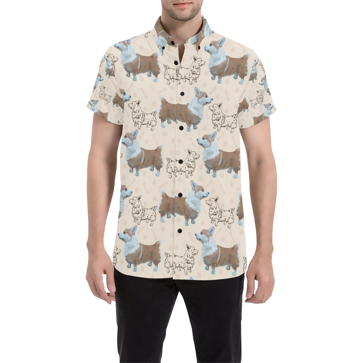 Pembroke Welsh Corgis Pattern Print Design A03 Men's Short Sleeve Button Up Shirt