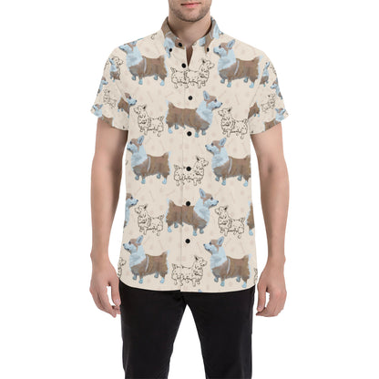Pembroke Welsh Corgis Pattern Print Design A03 Men's Short Sleeve Button Up Shirt