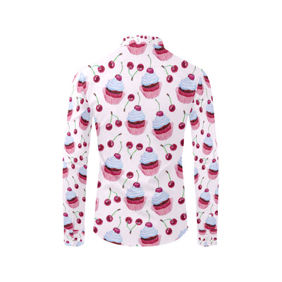 Cherry Cupcake Pink Pattern Men's Long Sleeve Shirt