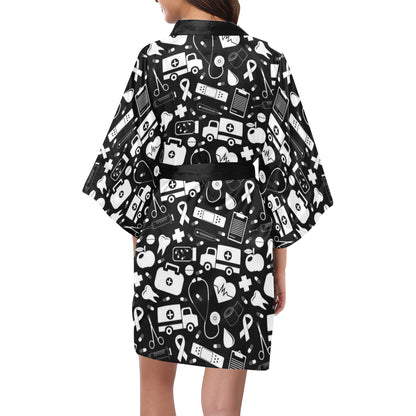 Medical Pattern Print Design 01 Women's Short Kimono