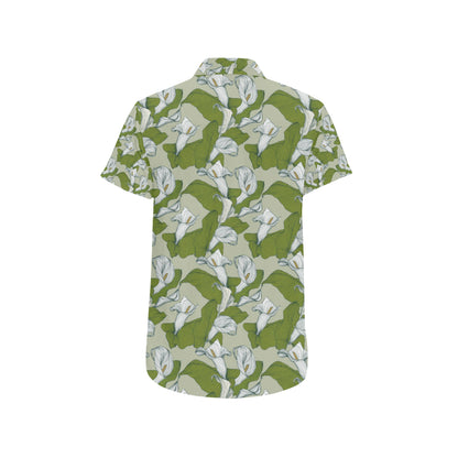 Lily Pattern Print Design LY08 Men's Short Sleeve Button Up Shirt