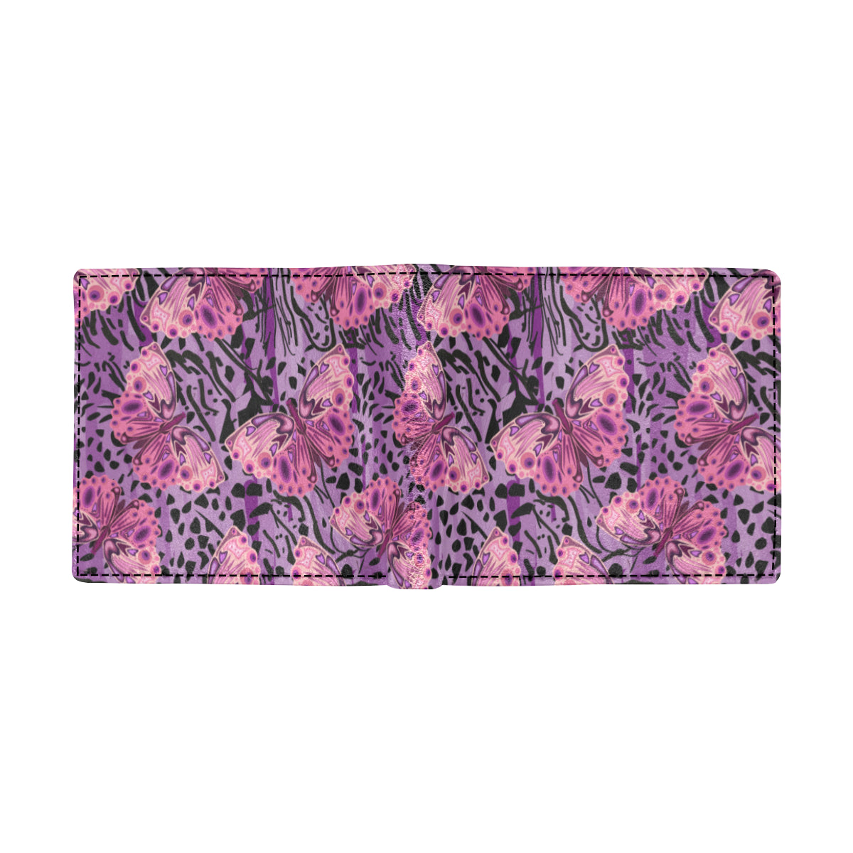 Purple Butterfly Leopard Men's ID Card Wallet