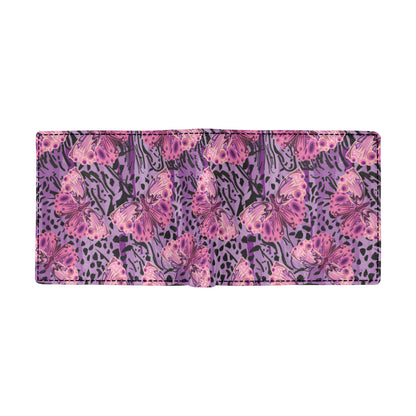 Purple Butterfly Leopard Men's ID Card Wallet