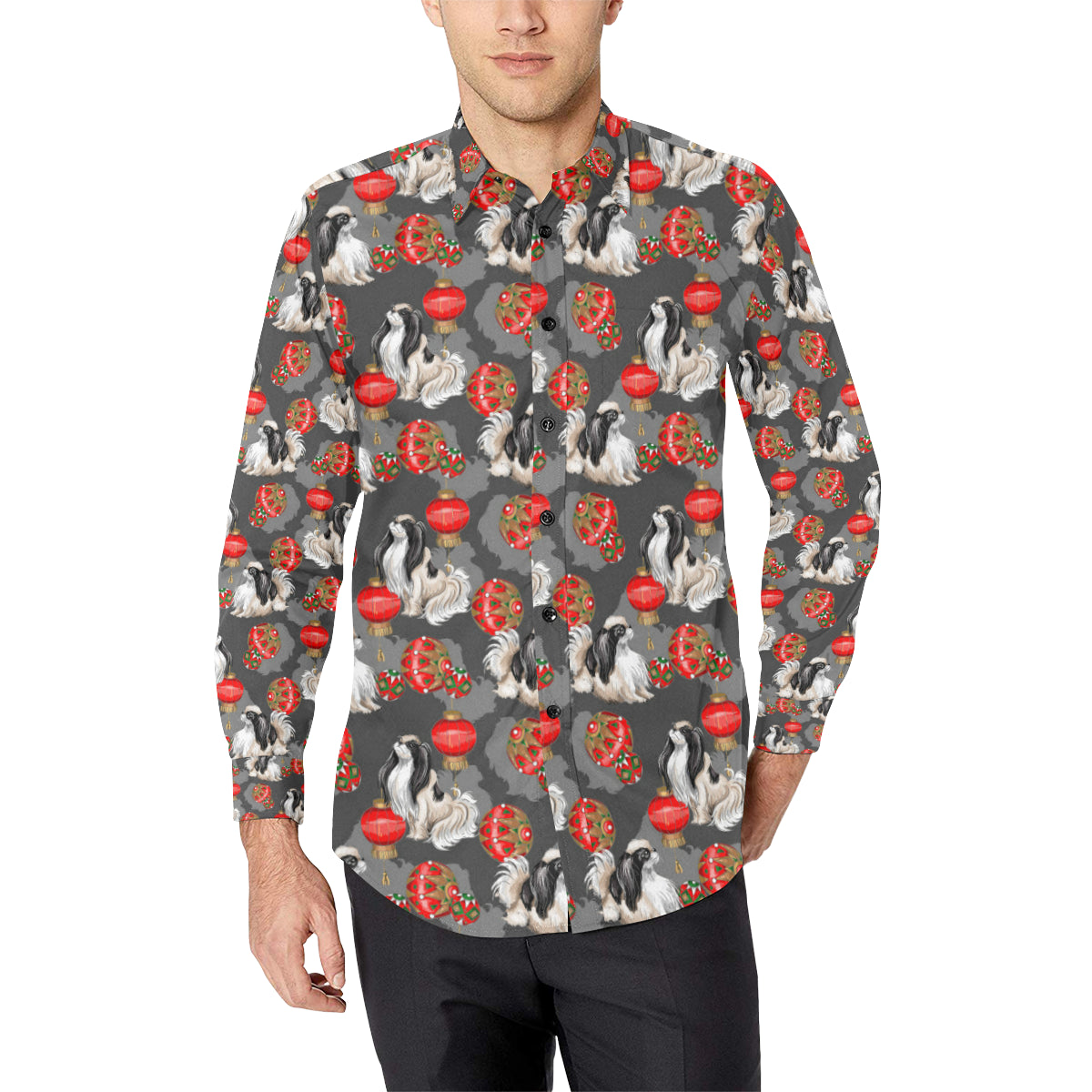 Japanese Chin Pattern Print Design 02 Men's Long Sleeve Shirt