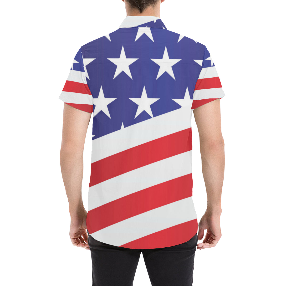 American flag Print Men's Short Sleeve Button Up Shirt