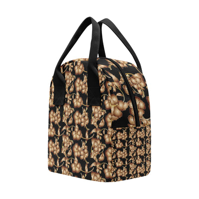 Brown Hibiscus Pattern Print Design HB06 Insulated Lunch Bag