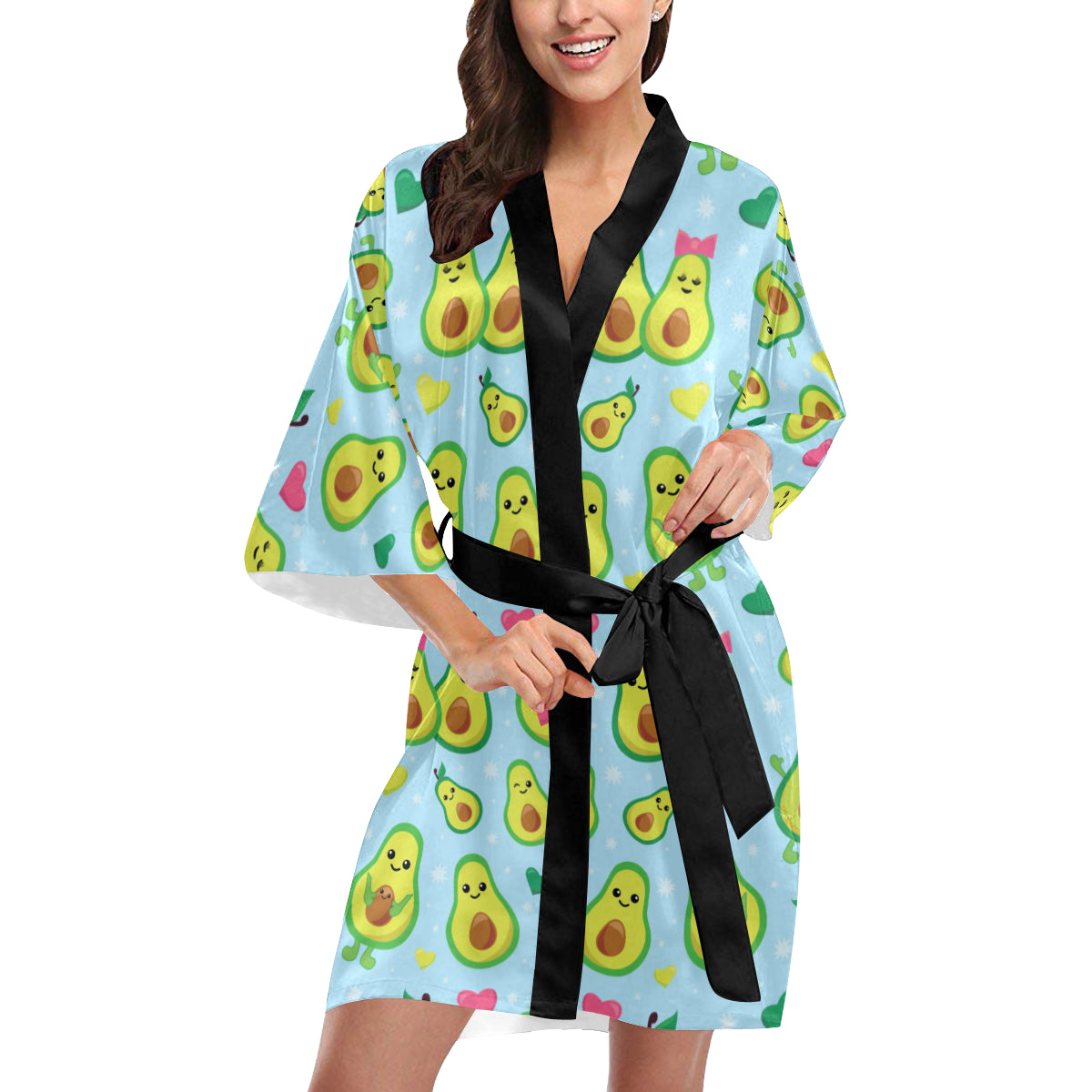 Avocado Pattern Print Design AC09 Women's Short Kimono