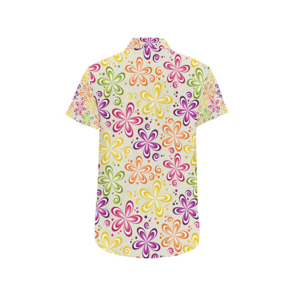 Flower Power Colorful Design Print Men's Short Sleeve Button Up Shirt