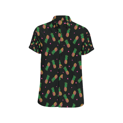 Neon Pineapple Pattern Print Design A04 Men's Short Sleeve Button Up Shirt