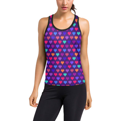Heart Pixel Pattern Print Design HE03 Women's Racerback Tank Top