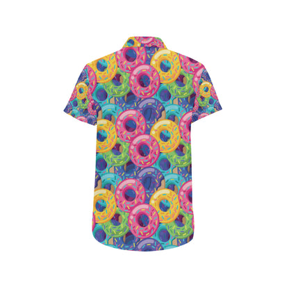 Donut Pattern Print Design DN010 Men's Short Sleeve Button Up Shirt