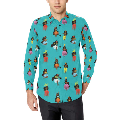 Hula Dancers Pattern Print Design 04 Men's Long Sleeve Shirt