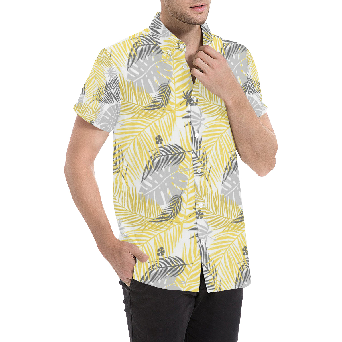 Palm Leaves Pattern Print Design PL012 Men's Short Sleeve Button Up Shirt