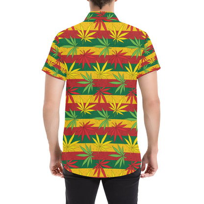 Rasta Pattern Print Design A03 Men's Short Sleeve Button Up Shirt