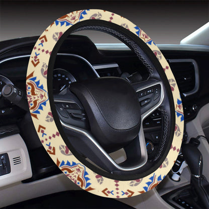 Aztec Wolf Pattern Print Design 03 Steering Wheel Cover with Elastic Edge