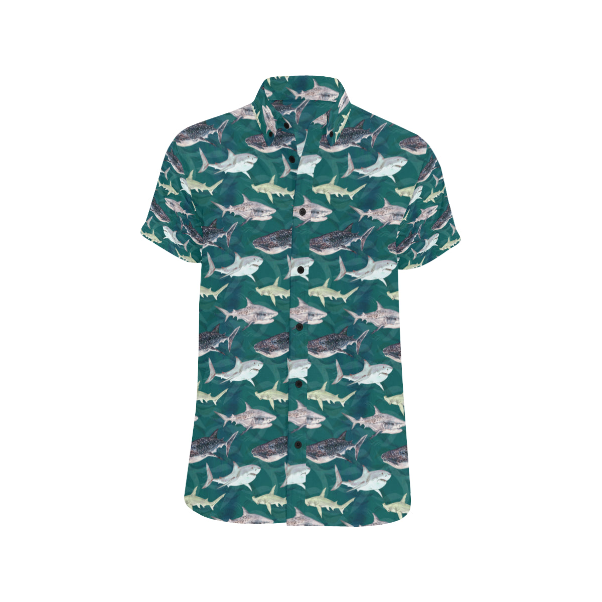 Shark Style Print Men's Short Sleeve Button Up Shirt