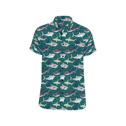 Shark Style Print Men's Short Sleeve Button Up Shirt