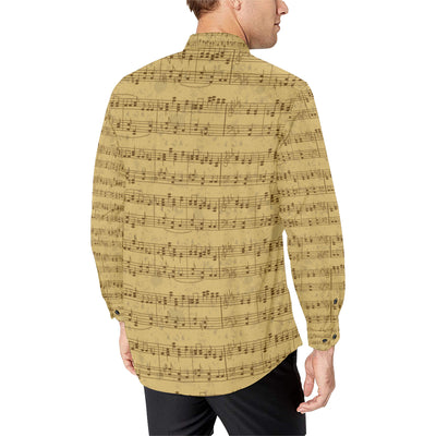 Music Note Vintage Themed Print Men's Long Sleeve Shirt