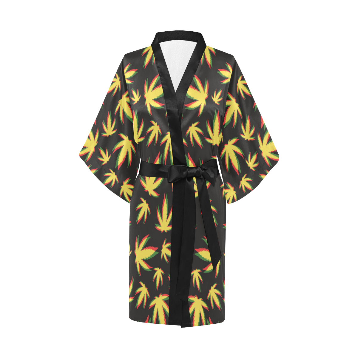 Pot Leaf Pattern Print Design A02 Women's Short Kimono