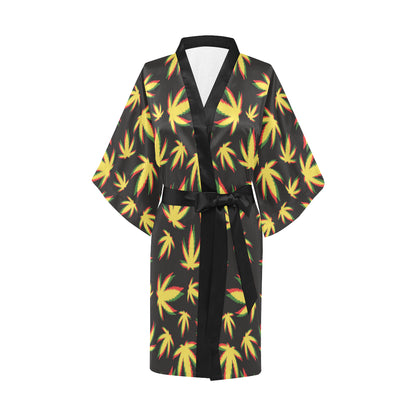 Pot Leaf Pattern Print Design A02 Women's Short Kimono