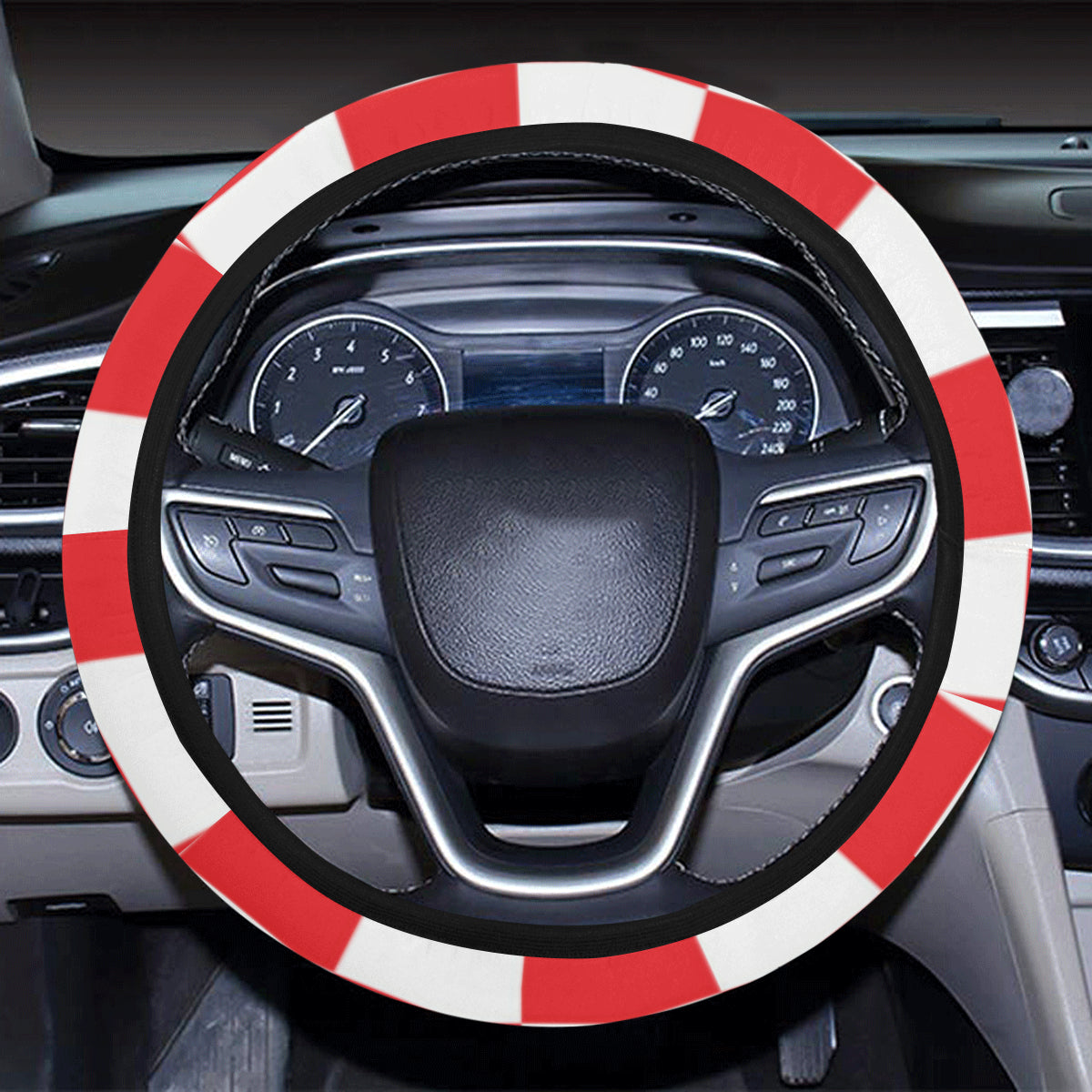 Checkered Red Pattern Print Design 04 Steering Wheel Cover with Elastic Edge