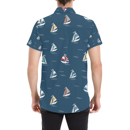 Sailing Ships Pattern Print Design A02 Men's Short Sleeve Button Up Shirt
