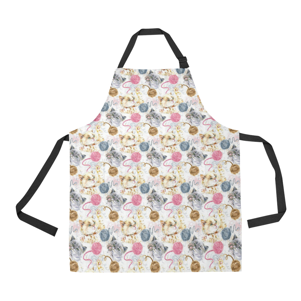 Cat Playing Yarn Pattern Print Design 07 Apron with Pocket