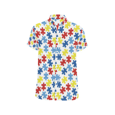 Autism Awareness Pattern Print Design 04 Men's Short Sleeve Button Up Shirt