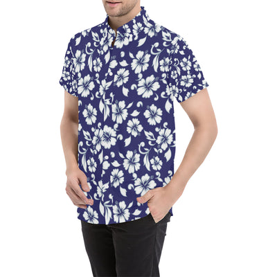 Hibiscus Pattern Print Design HB010 Men's Short Sleeve Button Up Shirt