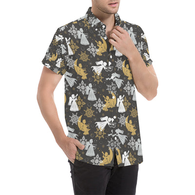 Angel Pattern Print Design 04 Men's Short Sleeve Button Up Shirt