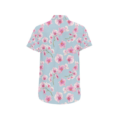 Orchid Pattern Print Design A01 Men's Short Sleeve Button Up Shirt