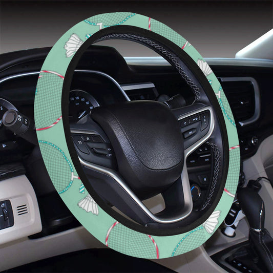 Badminton Pattern Print Design 05 Steering Wheel Cover with Elastic Edge