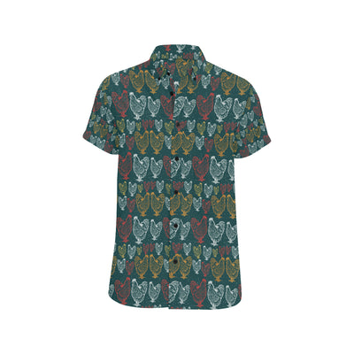 Rooster Hand Draw Design Men's Short Sleeve Button Up Shirt