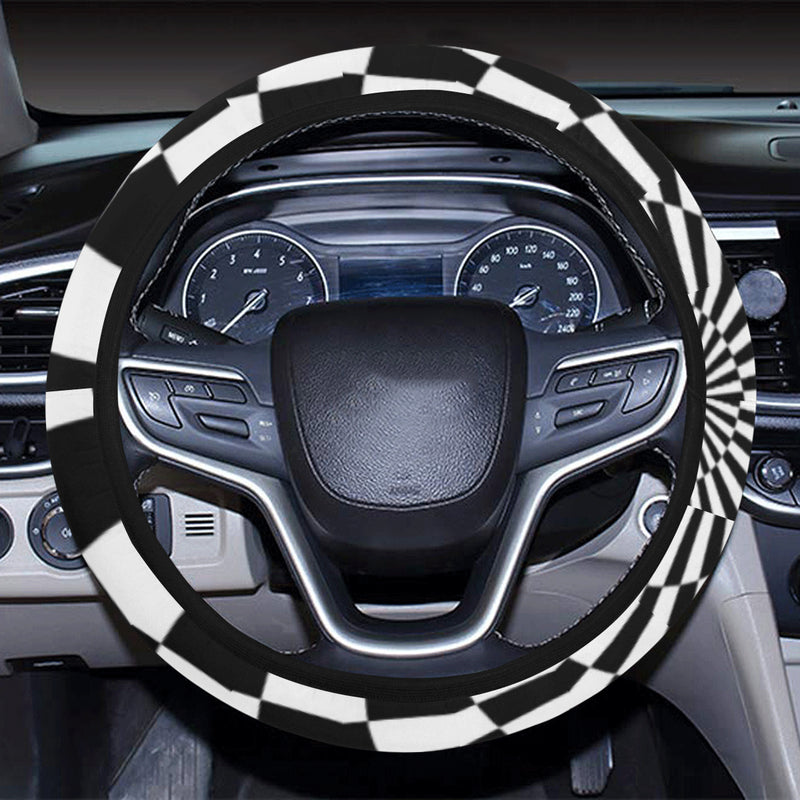 Checkered Flag Optical illusion Steering Wheel Cover with Elastic Edge