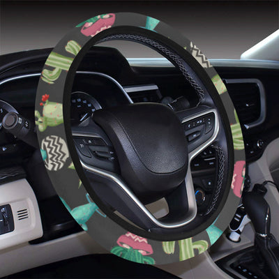 Cactus Pattern Print Design 02 Steering Wheel Cover with Elastic Edge