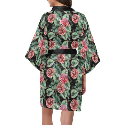 Dahlia Pattern Print Design DH06 Women's Short Kimono