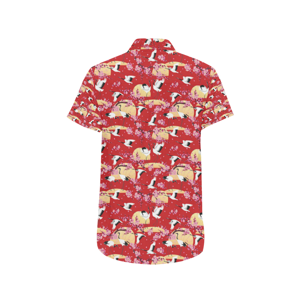 Crane Pattern Print Design 04 Men's Short Sleeve Button Up Shirt