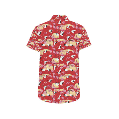 Crane Pattern Print Design 04 Men's Short Sleeve Button Up Shirt
