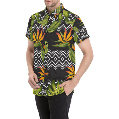 Bird Of Paradise Pattern Print Design BOP07 Men's Short Sleeve Button Up Shirt