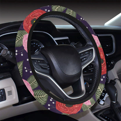Camellia Pattern Print Design CM02 Steering Wheel Cover with Elastic Edge