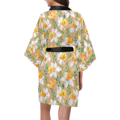 Daffodils Pattern Print Design DF04 Women's Short Kimono