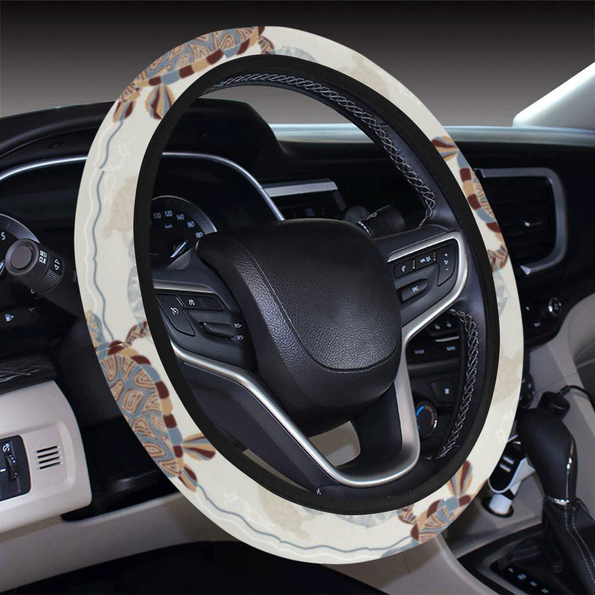 Sea Turtle Pattern Print Design T07 Steering Wheel Cover with Elastic Edge