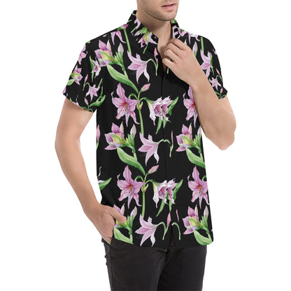 Amaryllis Pattern Print Design AL08 Men's Short Sleeve Button Up Shirt