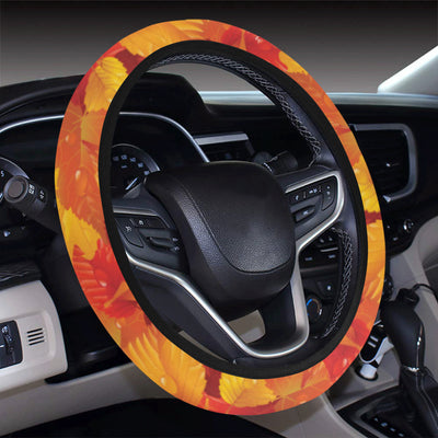 Elm Leave Autum Print Pattern Steering Wheel Cover with Elastic Edge