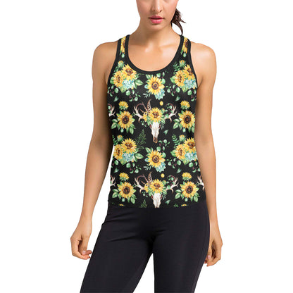 Sunflower Pattern Print Design SF08 Women's Racerback Tank Top