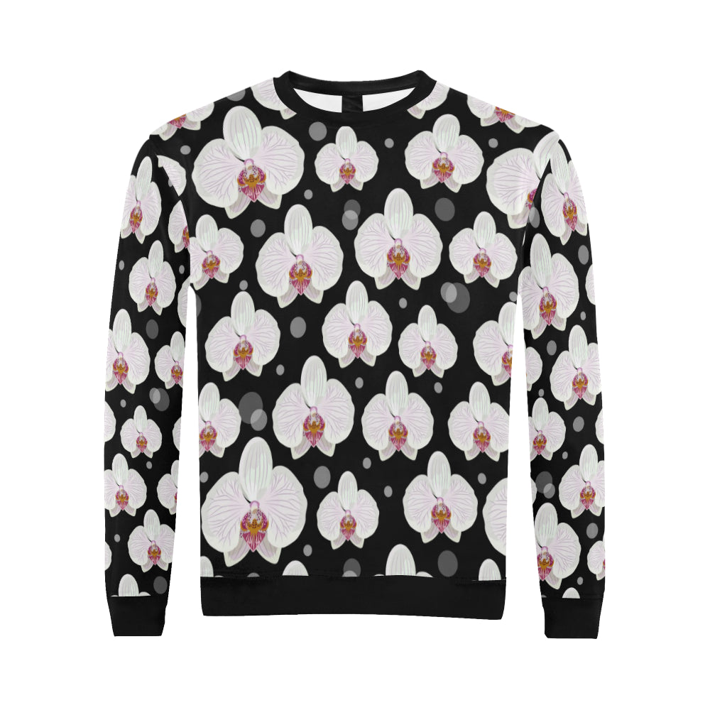Orchid White Pattern Print Design OR09 Men Long Sleeve Sweatshirt