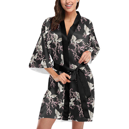 Crane Pattern Print Design 01 Women's Short Kimono