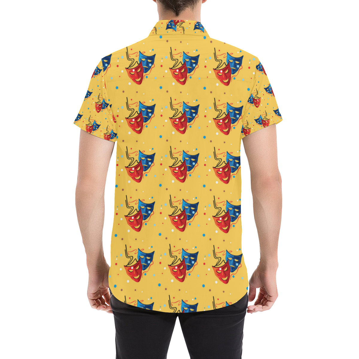 Acting Mask Pattern Print Design 02 Men's Short Sleeve Button Up Shirt