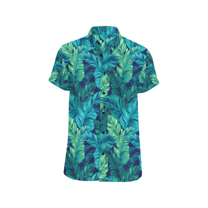 Banana Leaf Pattern Print Design BL05 Men's Short Sleeve Button Up Shirt
